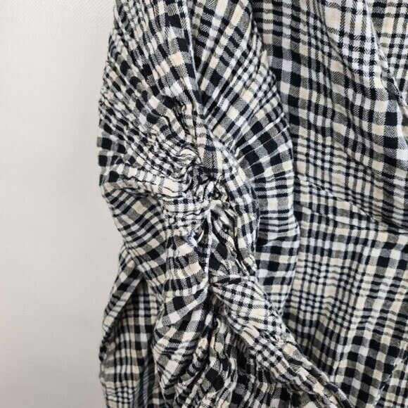 Zara Basic Womens Blouse Top Small Beige Black Plaid 3/4 Sleeve Preppy Academia - Picture 4 of 6